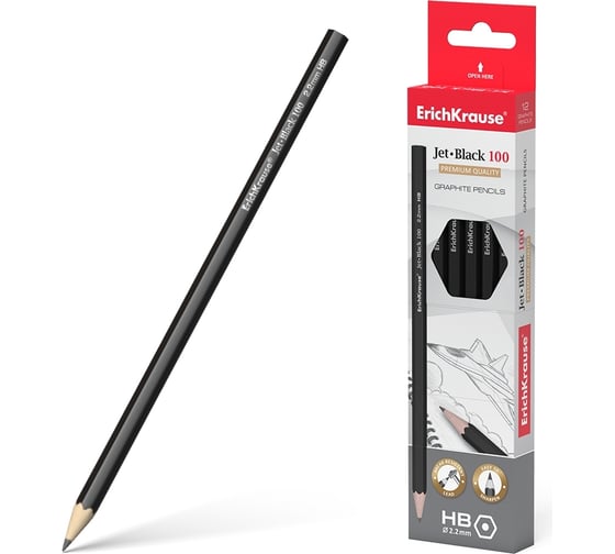 Чернографитный карандаш ErichKrause Jet Black, шестигранный, HB, 12 шт. 45604
