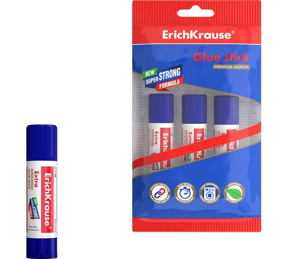 Клей-карандаш ErichKrause Extra, 8 г, в пакете по 3 шт. 59638 1