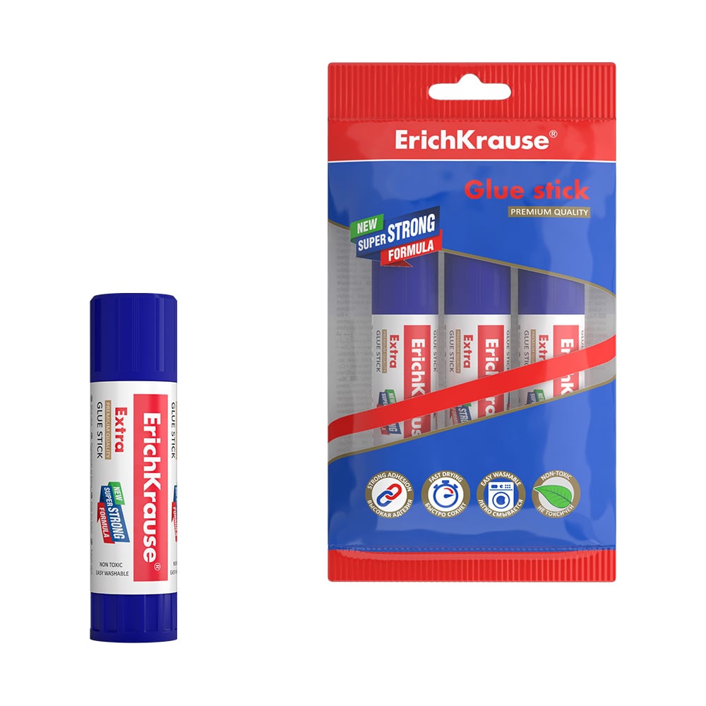 Клей-карандаш ErichKrause Extra, 15 г, в пакете по 3 шт. 59639 ...