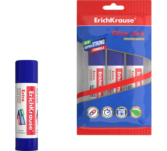 Клей-карандаш ErichKrause Extra, 15 г, в пакете по 3 шт. 59639