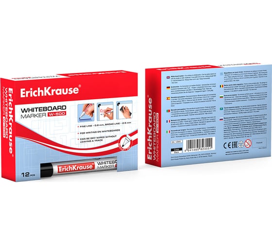 Маркер для досок ErichKrause W-500, цвет чернил черный, 12 шт. 12845