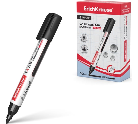 Маркер для досок с жидкими чернилами ErichKrause Liquid LW-600, цвет чернил черный, 10 шт. 48774