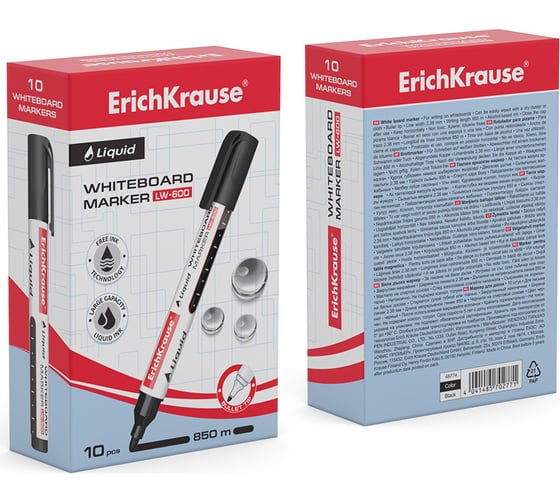 Маркер для досок с жидкими чернилами ErichKrause Liquid LW-600, цвет чернил черный, 10 шт. 48774