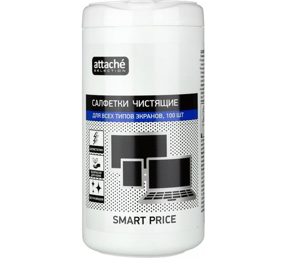 Салфетки для экранов Attache Selection smart price туба, 100 шт., 112x170 мбл 1763025
