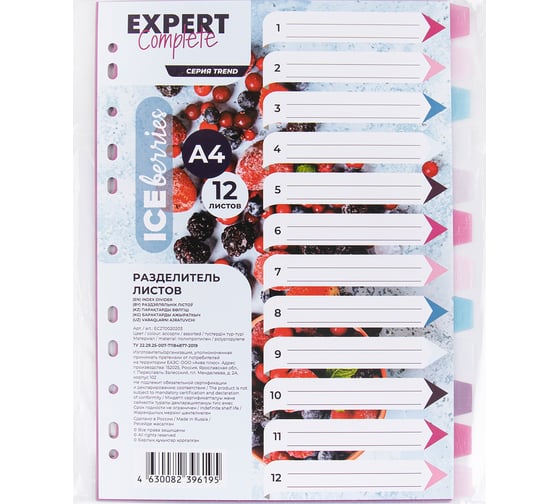 Пластиковый разделитель листов Expert Complete A4 12 шт Trend ICEberries лен ассорти 706129