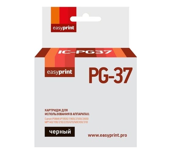 Картридж EasyPrint (PG-37/PG37) для Canon PIXMA iP1800, 2600, MP140, 210, 220, 470, MX300, 310, черный IC-PG37 1