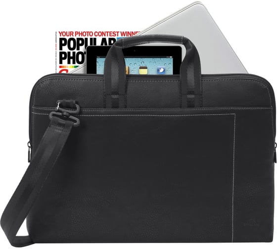 Сумка для ноутбука 15.6" и документов RIVACASE PU Laptop bag black slim 8930