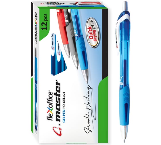 Ручка гелевая Flexoffice g-master синяя, 12 шт FO-GEL021 BLUE