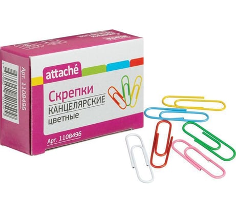 Скрепки Attache с полимерным покрытием, 33 мм, разноцветные, 50 штук в упаковке 1108496