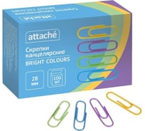 Скрепки Attache bright colours с полимерным покрытием, 28 мм, разноцветные, 100 штук в упаковке 1384140