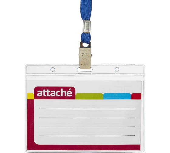 Бейдж Attache 120x87 мм 113x70 мм горизонтальный, металлический зажим, тесьма синяя 10 шт в упаковке 1690945