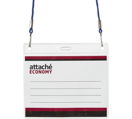 Бейдж Attache 108x126 150 мкм, шнурок 2заж 45 см синий, вкладыш 90x120 5 шт в упаковке 1658138
