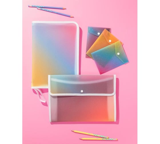 Папка-конверт Attache Selection Rainbow на молнии, с 3-х сторон, А4, РР, 400 мкм 1695241