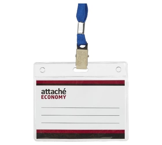 Бейдж Attache 78x96 150 мкм, шнурок 45 см синий, вкладыш 60x90 5 шт в упаковке 1658132