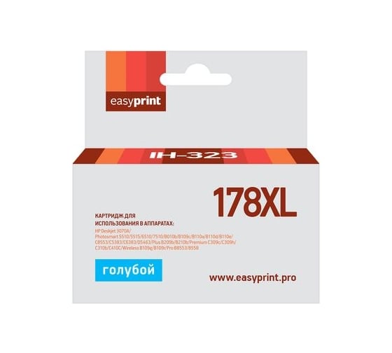 Картридж EasyPrint (CB323HE/CB318HE/178XL/178 XL) для HP Deskjet 3070A, Photosmart 5510, 6510, C8583, голубой, с чипом IH-323