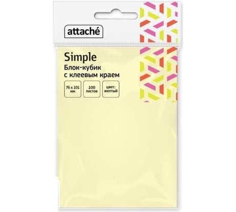 Стикеры Attache simple 76x101 мм пастельные желтые 1 блок, 100 листов 1495394