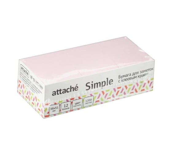 Стикеры Attache simple с клеевым краем 38x51 пастельные цвета 12 блок в упаковке 1635536 1717547 1