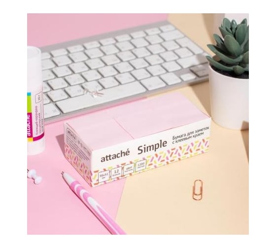 Стикеры Attache simple с клеевым краем 38x51 пастельные цвета 12 блок в упаковке 1635536 1717547
