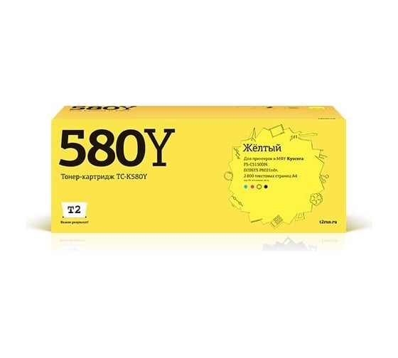 Тонер-картридж T2 (TK-580Y/TK580Y/580Y) для Kyocera FS-C5150DN, ECOSYS P6021cdn (2800 стр.) желтый, с чипом TC-K580Y 1