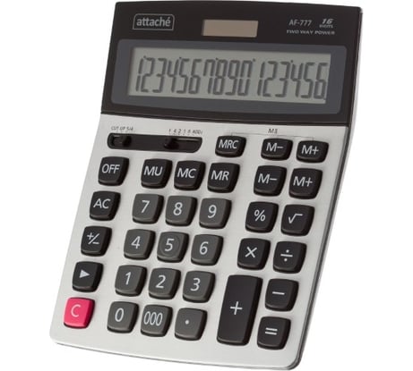 Настольный калькулятор Attache полноразм. af-777 16р, два источника питания, 209x154 мм, черный 1550719