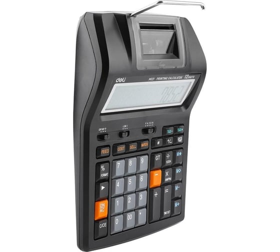Печатающий калькулятор DELI em121-eu 12-разрядов, 172x203x55 мм, черный 13623 1838694