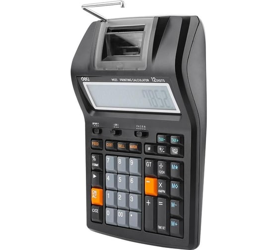 Печатающий калькулятор DELI em121-eu 12-разрядов, 172x203x55 мм, черный 13623 1838694