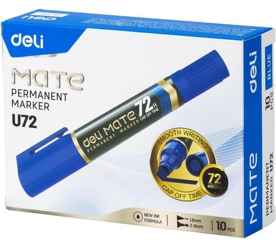 Перманентный двусторонний маркер DELI eu72-bl mate 1,52-6 мм, синий, 10 шт 13623 1676008