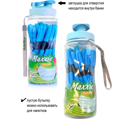 Ручка с масляными чернилами Flexoffice maxxie neon синяя, 25 шт FO-GELB035N BLUE