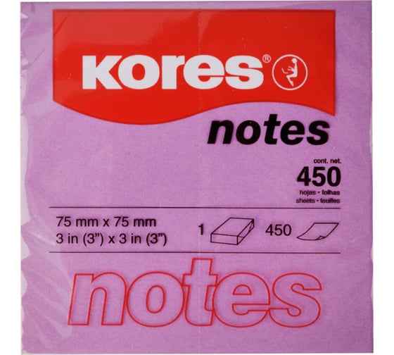 Стикеры Kores cubo 75x75 мм, смешанные неоновые цвета, 450 л 48464 1801189
