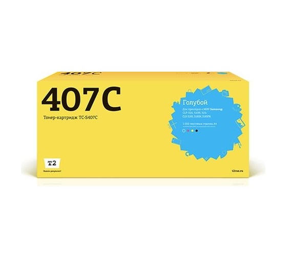 Картридж T2 (CLT-C407S/C407S/407S/CS C407S) для Samsung CLP-320, 325, CLX-3185 (1000 стр.) голубой, с чипом TC-S407C 1