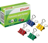 Зажимы для бумаг Комус 25 мм, 12 штук, цветные, картон 258950