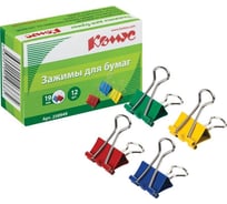 Зажимы для бумаг Комус 19 мм, 12 штук, цветные, картон 258949
