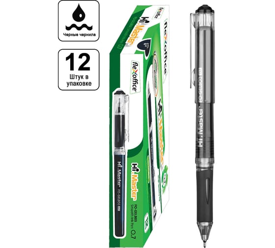 Ручка с масляными чернилами Flexoffice hi master черная, 12 шт FO-GELB03 BLACK