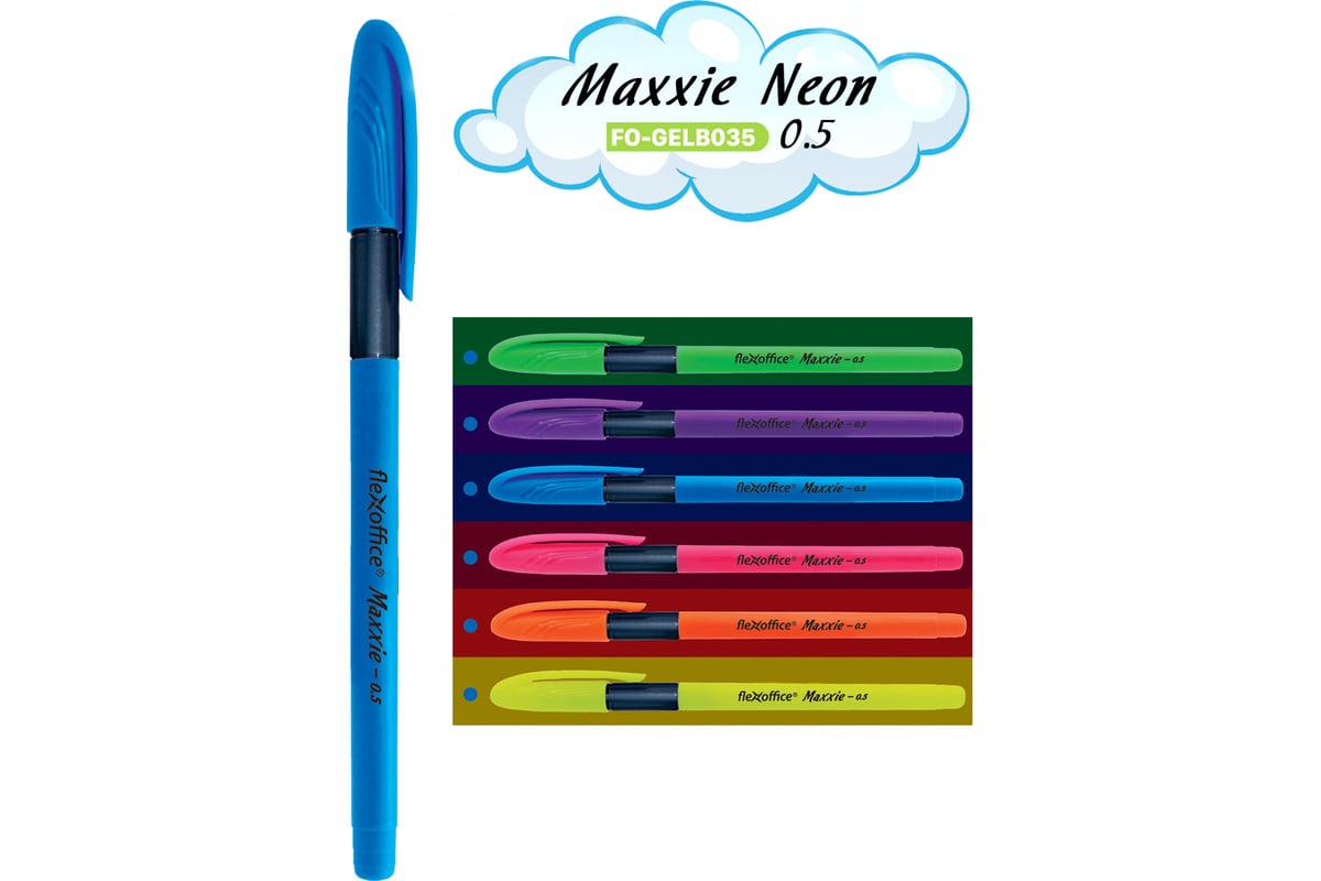 Шариковая ручка с масляными чернилами flexoffice maxxie neon синяя, 12 шт. fo-gelb035n mix blue