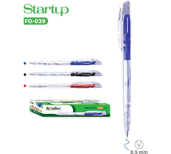 Автоматическая шариковая ручка Flexoffice startup синяя, 12 шт. FO-039 BLUE