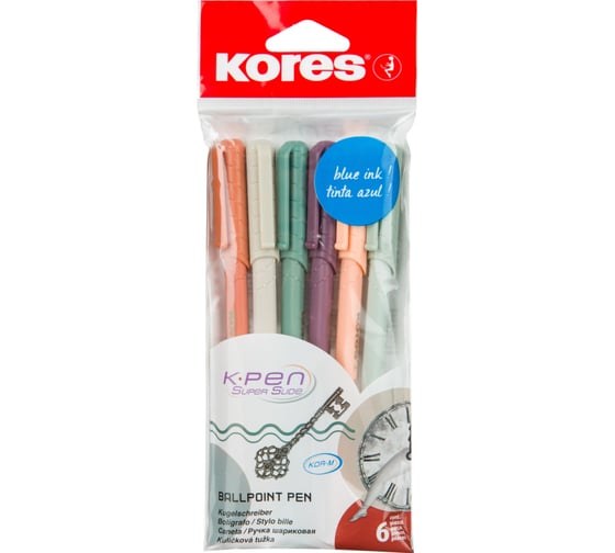 Набор шариковых ручек Kores k0rm vintagestyle 3 грани, корпус металлик, синие, 6 шт. 37067 1801185