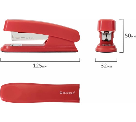 Красный степлер BRAUBERG №24/6, 26/6 Option 226854