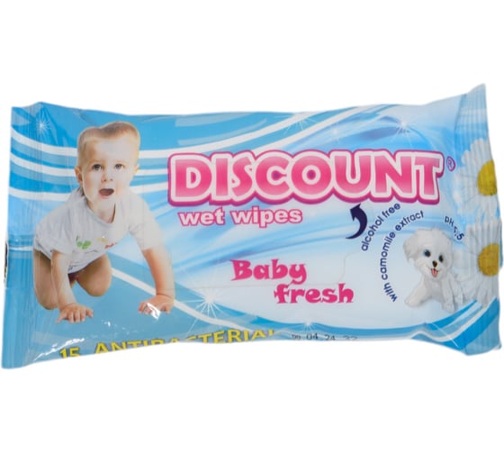 Влажные салфетки для детей Discount с экстрактом ромашки, 15 шт. 4657778190301