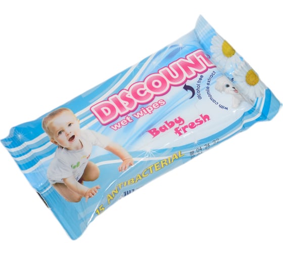 Влажные салфетки для детей Discount с экстрактом ромашки, 15 шт. 4657778190301