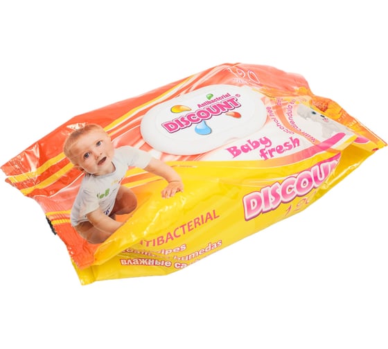 Влажные салфетки Discount 120 шт., с экстрактом календулы и витамином Е, с клапаном 4657778190448