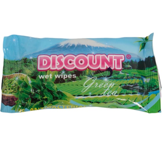 Влажные салфетки Discount 15 шт., с ароматом зеленого чая 4657778190059 1
