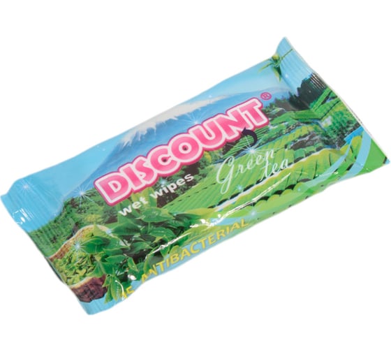Влажные салфетки Discount 15 шт., с ароматом зеленого чая 4657778190059