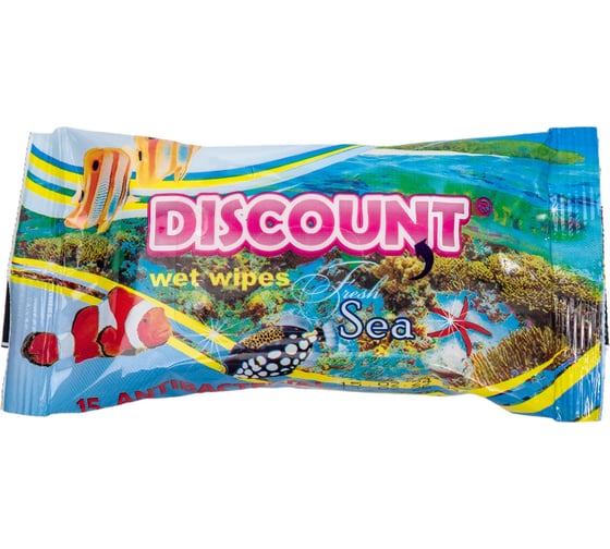 Влажные салфетки Discount 15 шт., с ароматом морской свежести 4657778190066