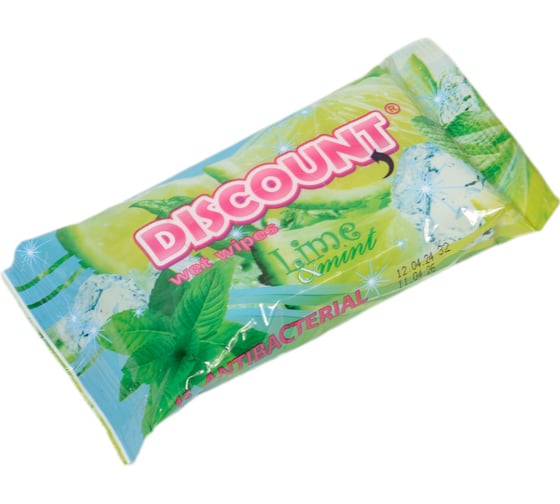 Влажные салфетки Discount 15 шт., с ароматом мяты и лайма 4657778190295