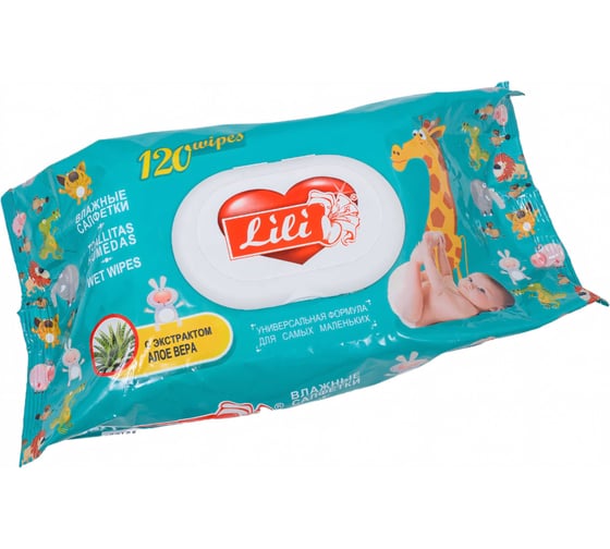 Влажные салфетки Lili 120 шт., с экстрактом алоэ, с клапаном 4657778190165