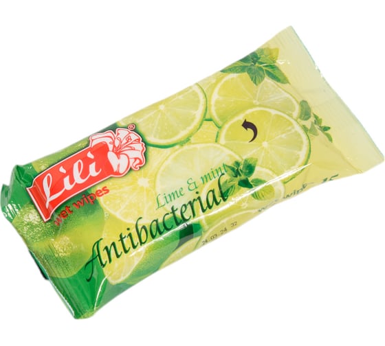 Влажные салфетки Lili 15 шт., с ароматом мяты и лайма 4657778190271
