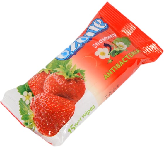 Влажные салфетки Ozone 15 шт., с ароматом клубники 4657778190325