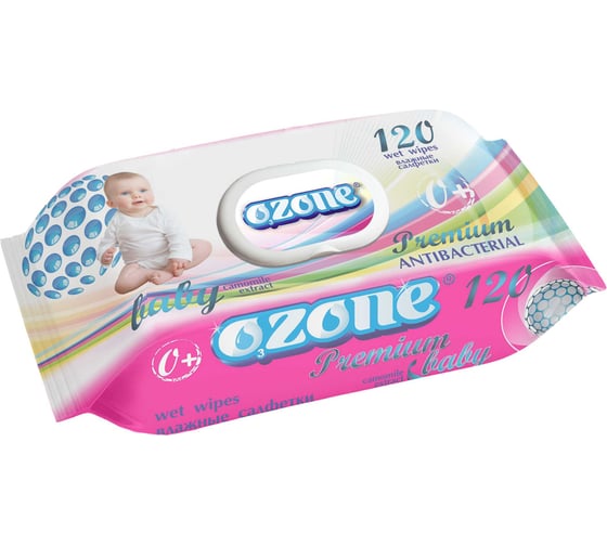 Влажные салфетки Ozone Premium 120 шт., с экстрактом ромашки, с клапаном 4657778190462