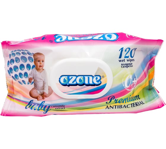 Влажные салфетки Ozone Premium 120 шт., с экстрактом ромашки, с клапаном 4657778190462