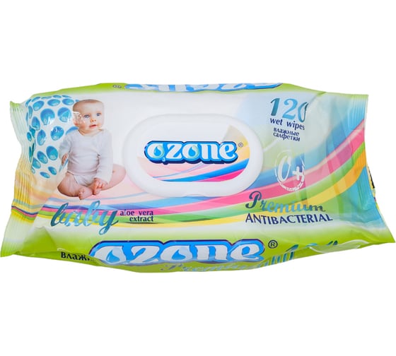 Влажные салфетки Ozone Premium 120 шт., с экстрактом алоэ вера, с клапаном 4657778190202 1